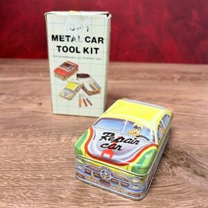Vintage 10 in 1 Metal Car Tool Kit Hong Kong Tin Box Missing 1 Driver AS IS